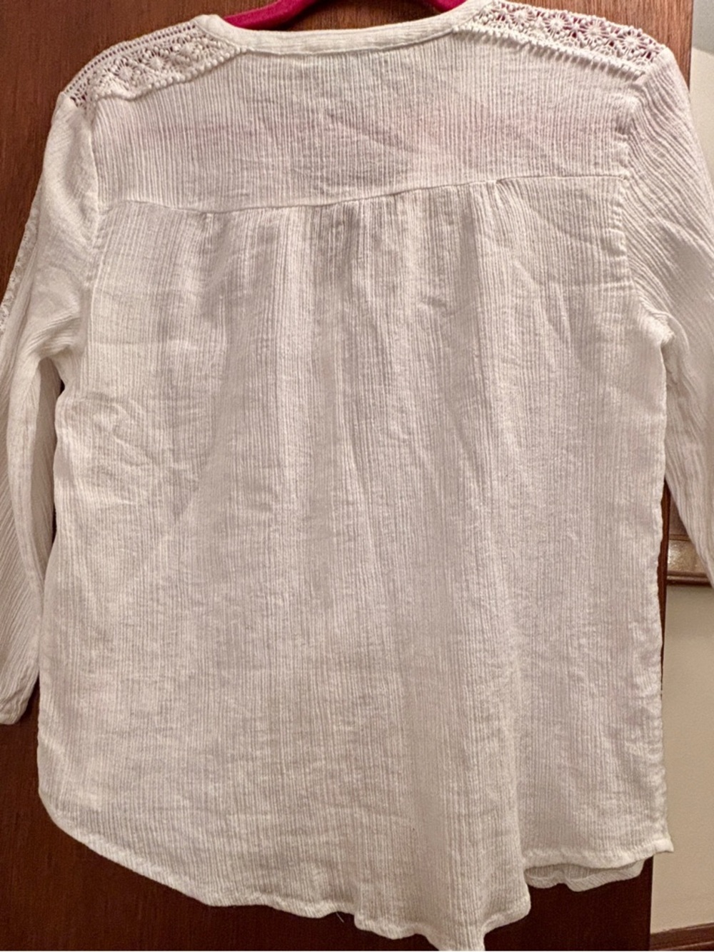 Preswick & Moore White Crochet-Trim Cotton Blouse- Medium Petite - Picture 3 of 7